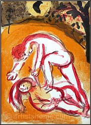 Marc Chagall: Kain und Abel, Original-Lithographie, Verve Bilder zur Bibel 1960 - Bruderhass, Bruderstreit