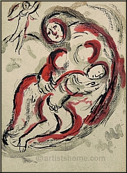 Marc Chagall: Hagar in der Wste, Bibel 1960, Lithographie - Sohn Ismael, Armut, Abraham und Sara | Originale