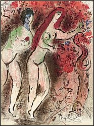 Marc Chagall: Adam und Eva und die verbotene Frucht, 1960, Bilder zur Bibel - Original-Lithographien, Drucke