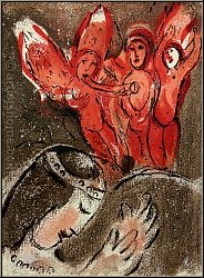 Marc Chagall: Sarah und die Engel, Original-Lithografie Bibel 1960 - Mutter, Schwangerschaft, Abraham | Drucke