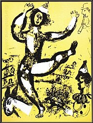 Marc Chagall: 'Der Zirkus' Le Cirque, 1960, Original-Lithographie, Clowns mit Esel auf Gelb - Werke | Drucke