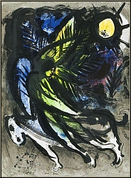 Marc Chagall: 'Der Engel' (L'ange) 1960, Original-Farblithographie, Flug des Engels mit Esel - Bilder, Werke