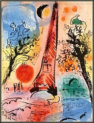 Marc Chagall: 'Vision von Paris' mit Eiffelturm und Pantheon, Original-Lithographie | Druckgrafik | Werke