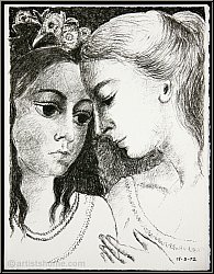 Paul Delvaux: 'Confidences' (Vertraulichkeiten) 1972, Original-Lithographie, Souvenirs et portraits d'artistes