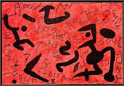 Joan Miro: Abstraktion auf Rot, Original-Lithographie 1982, Hommage Maeght - Bilder | Originale | Werke