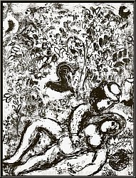 Marc Chagall 'Prchen am Baume' (Le couple  l'arbre) 1963, zwei Liebende im Sommer - Original-Lithographien