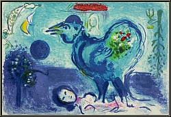 Marc Chagall: Original-Lithographie 'Hahn in der Landschaft - Paysage au coq' 1958 | Lithographien | Drucke