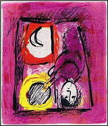 Marc Chagall: Original-Lithographie 'Das Fenster' La Fentre, 1957, Frau am Fenster mit Sonne und Mond | Werke