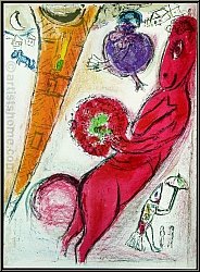 Marc Chagall: Eiffelturm und Esel, Paris 1954, Original-Lithographie fr Derriere le miroir - Kunst | Werke