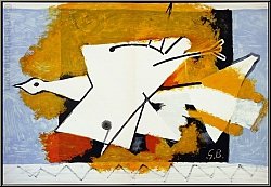 Georges Braque: Der gelbe Vogel 'L'oiseau jaune' 1959, groe Farblithographie - Druckgrafik | Lithographien