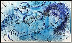 Marc Chagall: Der Fltenspieler, Fltist (Le Joueur de Flute) 1957 - Original-Lithographien | Werke | Drucke