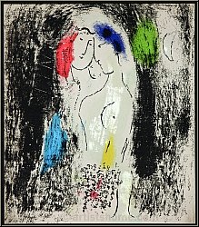 Marc Chagall: Die Verliebten in Grau (Les Amoureux en gris) 1957, Original-Lithographie - Druckgrafik | Werke