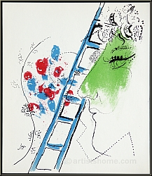 Marc Chagall: Die Leiter (L'chelle) 1957, Original-Lithographie mit Selbstportrait im Profil | Lithographien