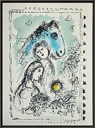 Marc Chagall: 'Blaues Pferd mit Paar' Cheval bleu au Couple, 1982, Original-Lithographie - Werke | Originale