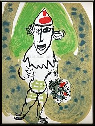 Marc Chagall: 'Der grne Clown', 1966, Harlekin mit Blumenstrau, Frontispiz - Original-Lithographien | Werke