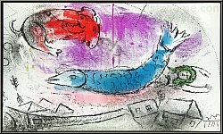 Marc Chagall: Ein blauer Fisch (Le poisson bleu), 1957, Frhling in Paris - Original-Lithographien | Drucke