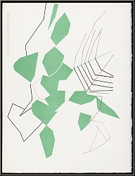 Andr Beaudin: Original-Lithographie 'Feuilles vades' 1972 Stillleben mit hellgrnen Blttern u. Spinnennetz