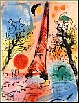 Marc Chagall: Vision von Paris, Eiffelturm 1960, Lithographie Mourlot