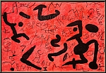 Joan Miro: Hommage Maeght - Groe Original-Lithographie auf Rot, 1981