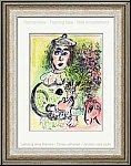 Marc Chagall: 'Blumengeschmckter Clown' 1963 Verliebter Zirkusclown mit Blumenstrau | Original-Lithographien